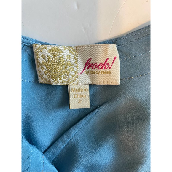 Frock by Tracy Reese Silk Mini Dress Womens Size 2 Blue Peach Yellow Shift - Picture 6 of 8